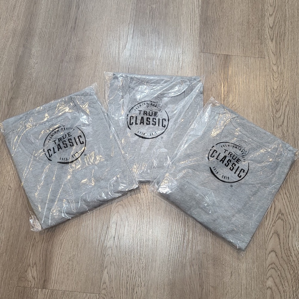 Set of 3 True Classic Crew Neck T-Shirt Men's Light Gray 2XL -New!